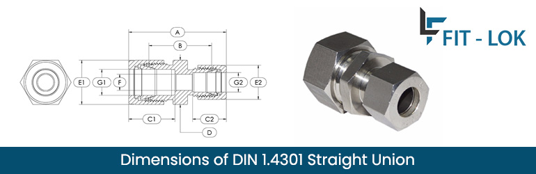 Dimensions of DIN 1.4301 Straight Union
