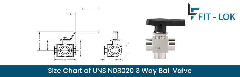Size Chart of UNS N08020 3 way ball valve