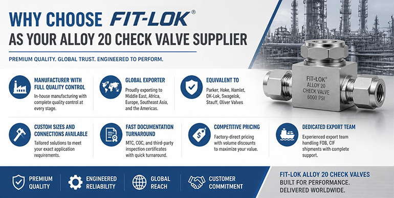 Why Choose Fit-Lok as Your Alloy 20 Check Valve Supplier Why Choose Fit-Lok as Your Alloy 20 Check Valve Supplier